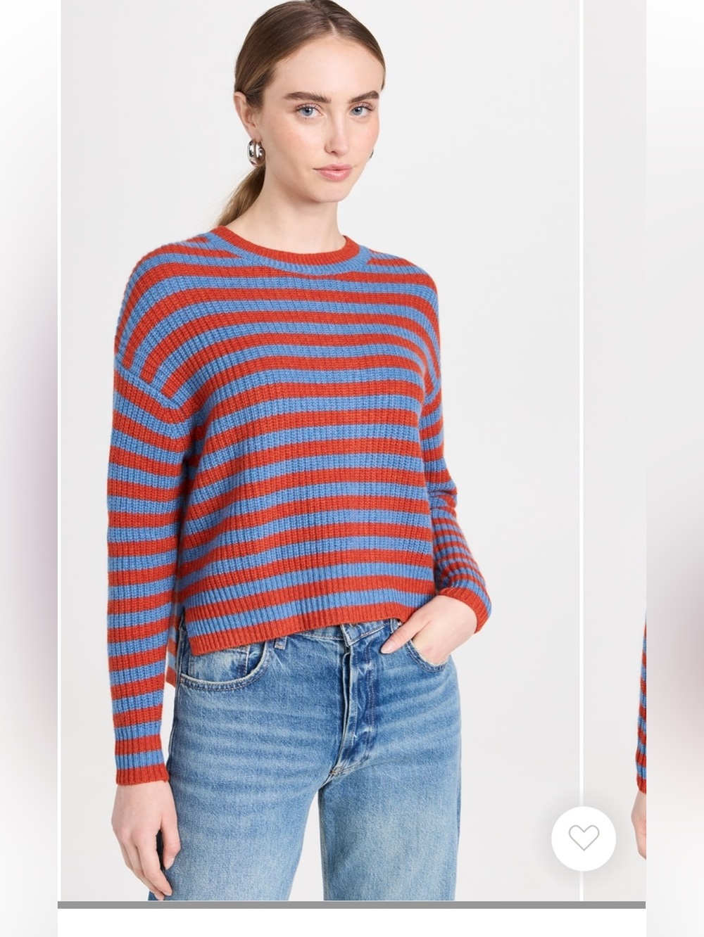 Autumn Cashmere ribbed striped sweater denim blue and rusty orange EUC size L